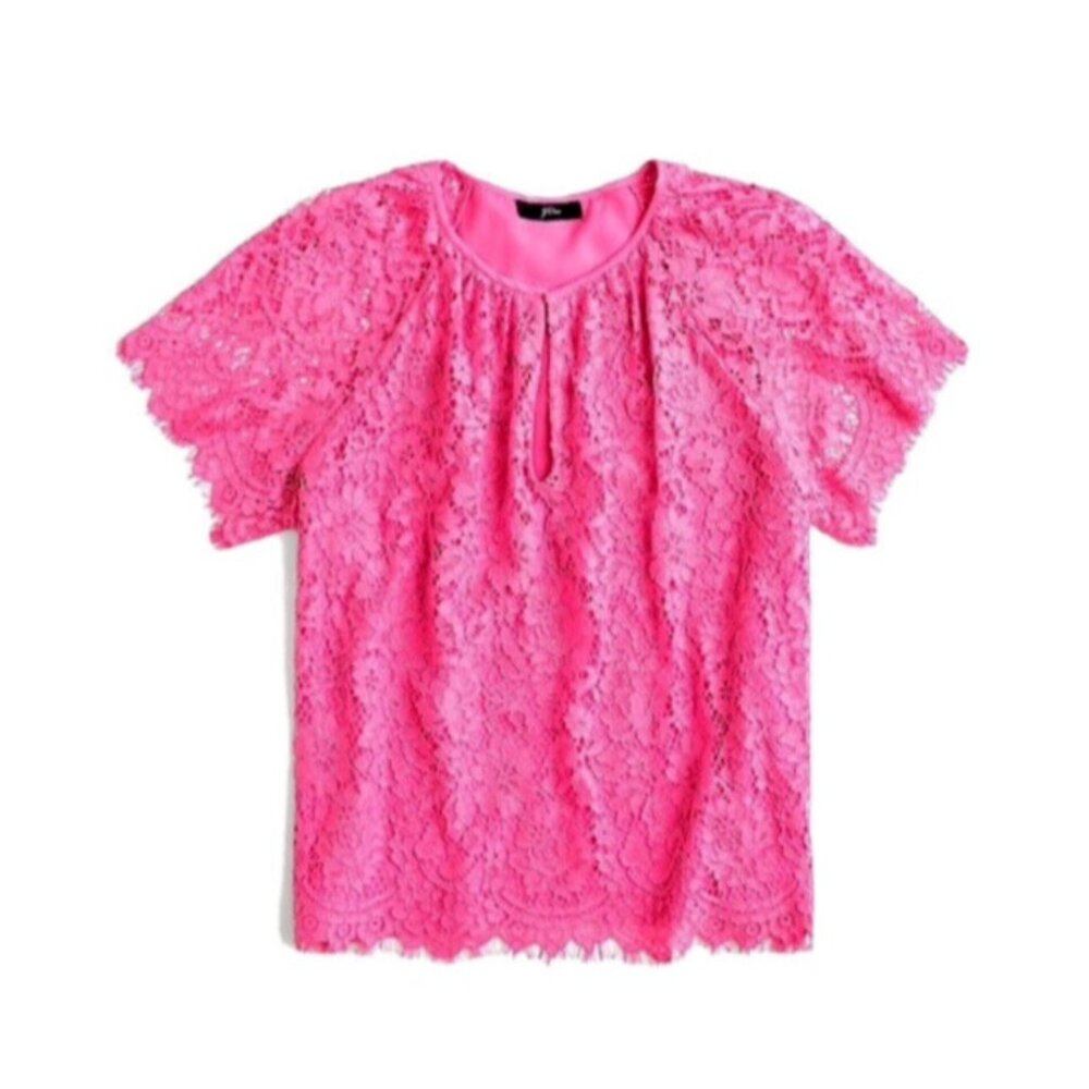 New J.Crew Short Sleeve Lace Pink Top Size XS MSRP $98